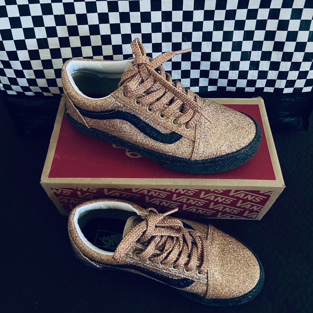 Girls black and brown glitter Vans